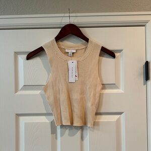 Topshop Cream Ribbed Crop Top